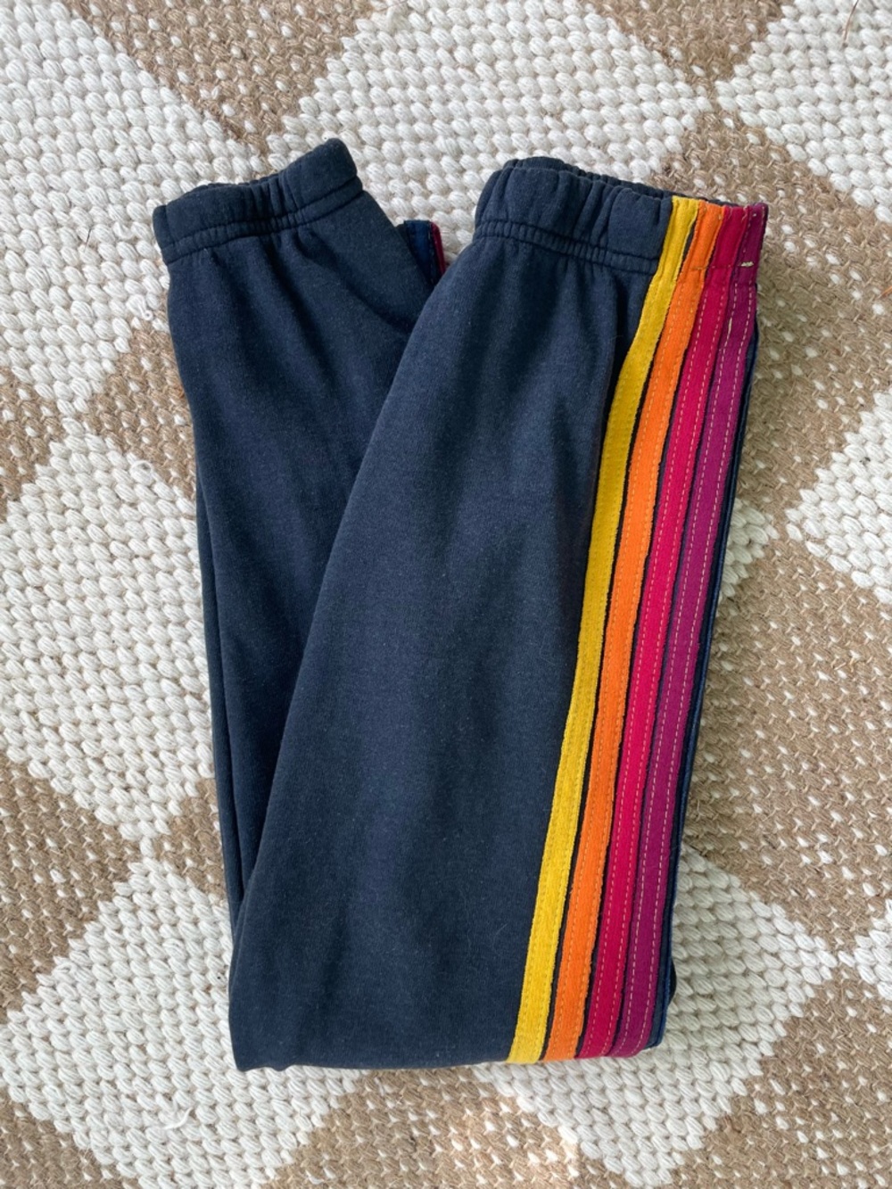 Aviator Nation Kids Charcoal Grey Sweatpants with Rainbow Stripe Kids 12